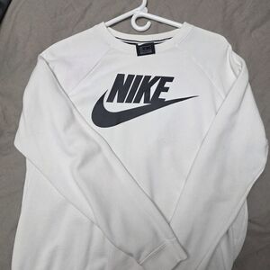 Nike Womens White Crewneck Sweater with Black Logo